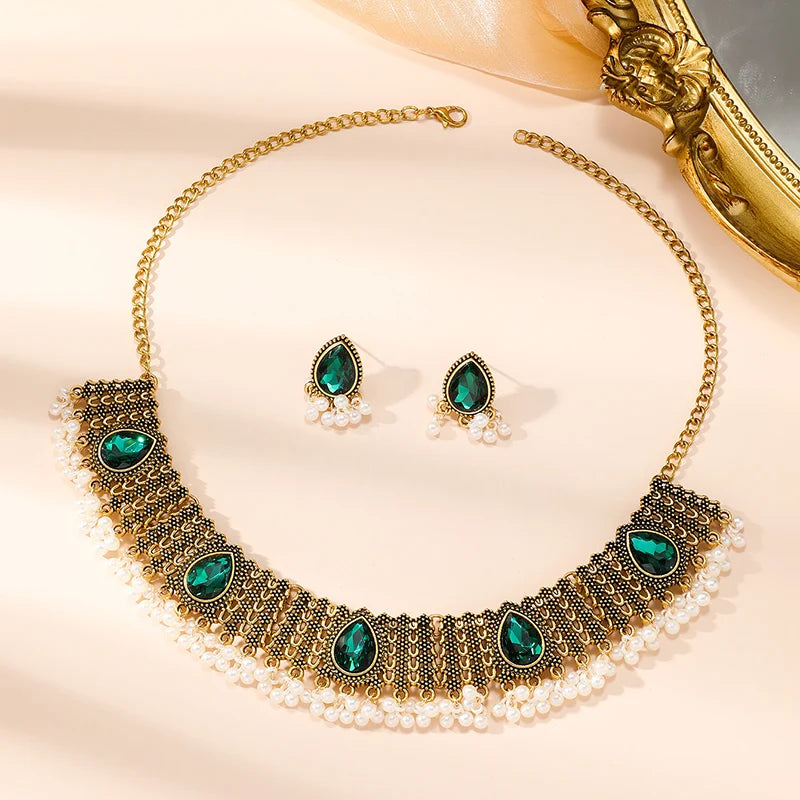 2 PCS Vintage Indian Style Alloy Necklace Earrings Set