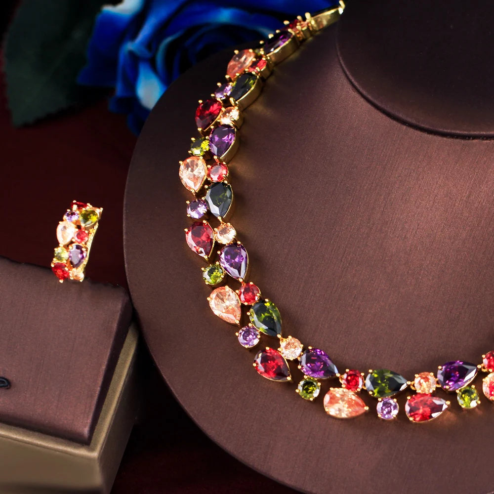 Gorgeous Multicolor Zirconia Luxury Necklace and Earrings