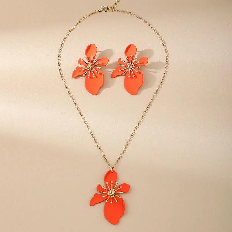 Korean Fashion Designer Enamel Flower Necklace Set