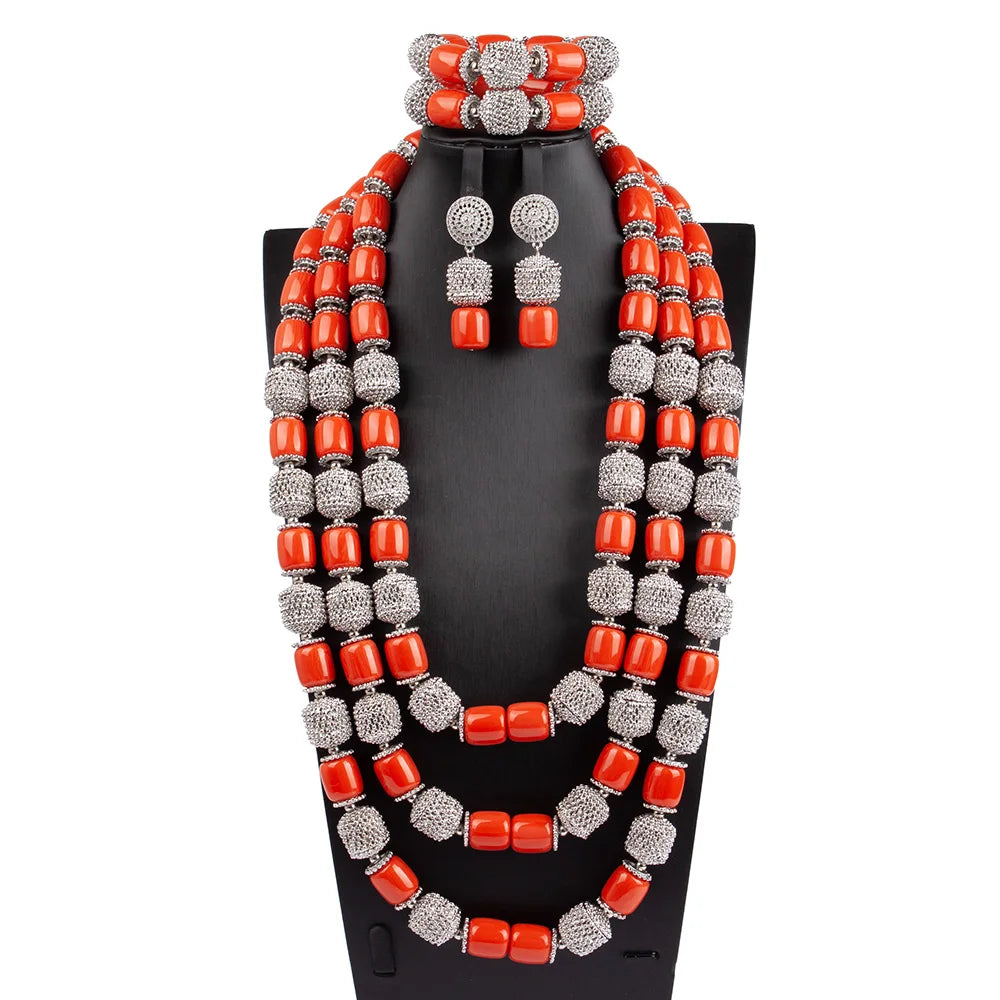 African Coral Beads Necklace Set for Wedding and Cultural Events