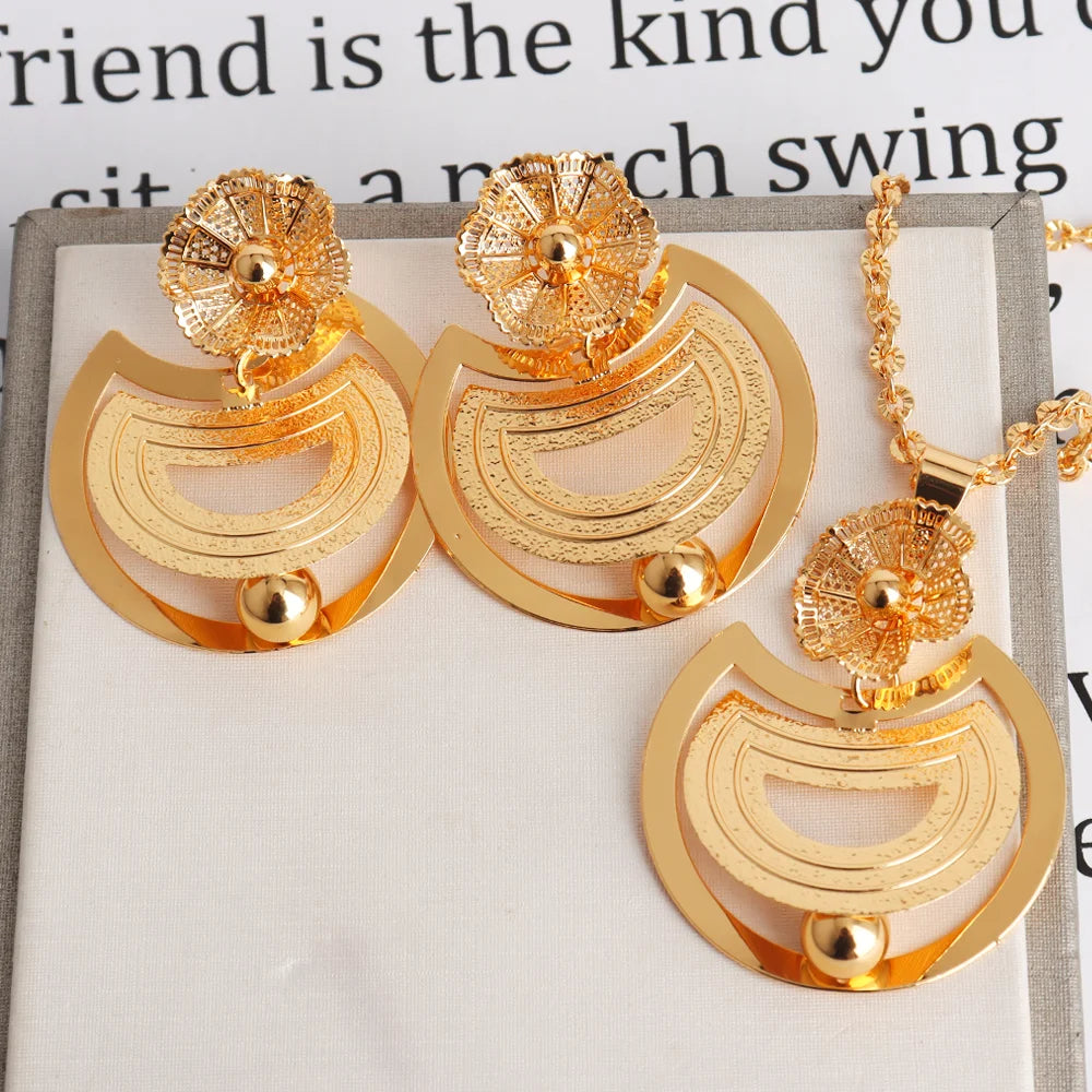 African Gold Color Women Necklace & Earrings