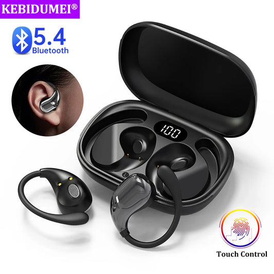Bluetooth 5.4 Ear Hook Headphones, TWS Wireless Earphones HiFi Stereo Waterproof Headsets LED Display, Long Standby Touch Earbuds