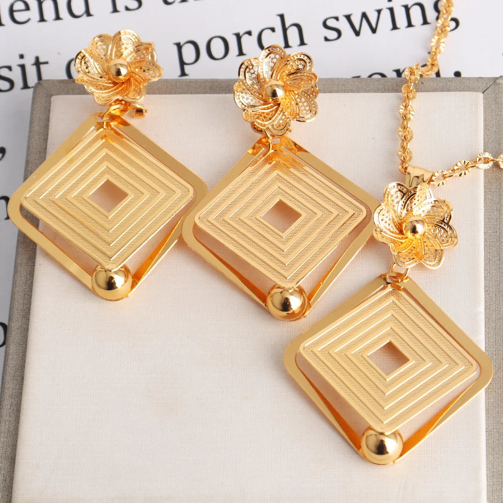 African Gold Color Women Necklace & Earrings