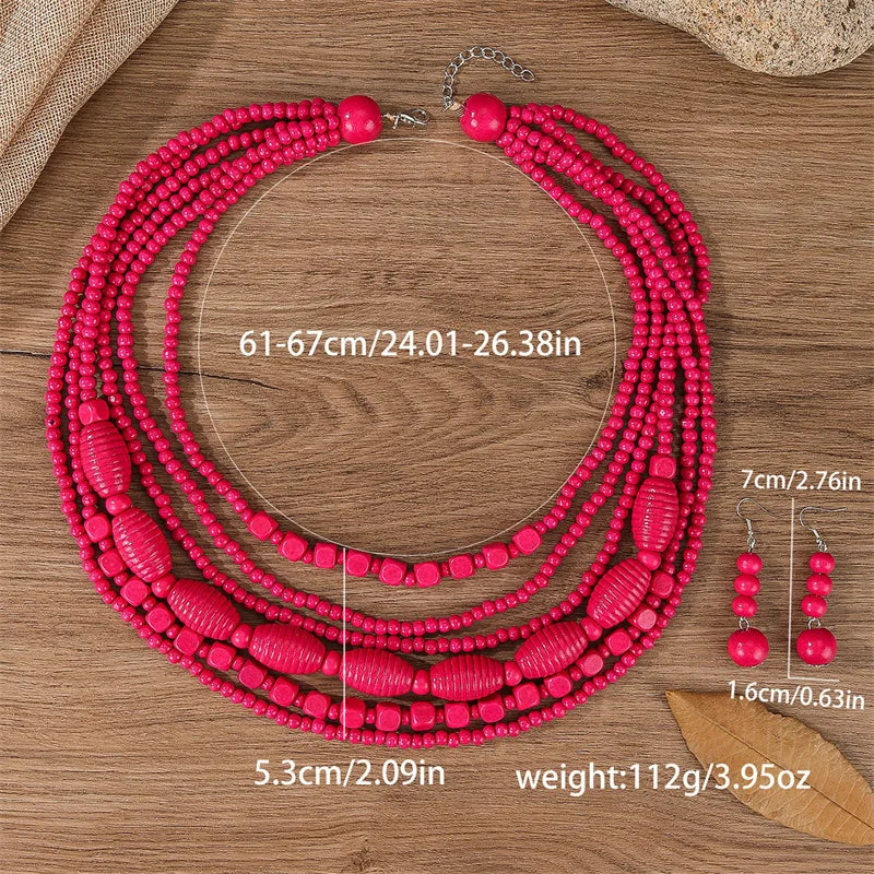 New Colorful Handmade Multi-Layer Acrylic Beads Necklace/Earring Sets.