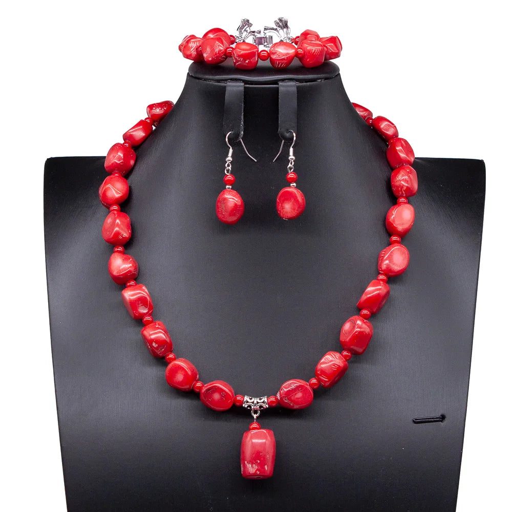African Coral Beads Necklace Set for Wedding and Cultural Events