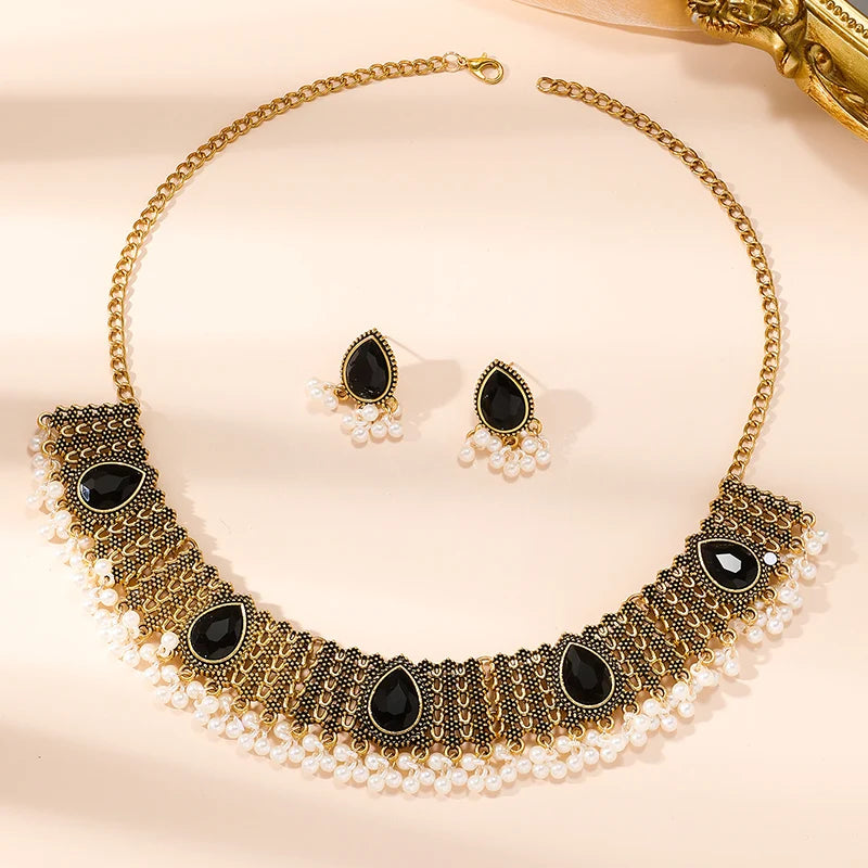 2 PCS Vintage Indian Style Alloy Necklace Earrings Set