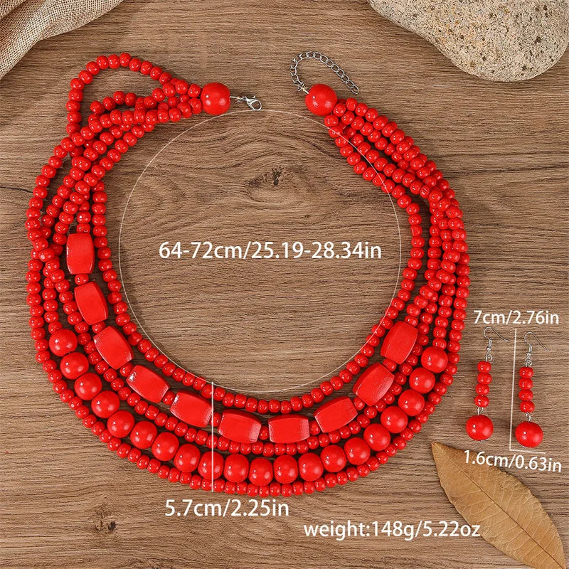 New Colorful Handmade Multi-Layer Acrylic Beads Necklace/Earring Sets.