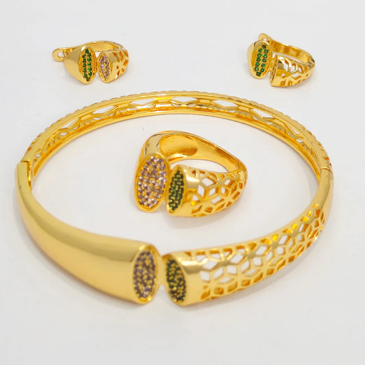 Dubai 24k 4pcs Women's Jewelry Set. Luxury Plated Gold Copper Zircon