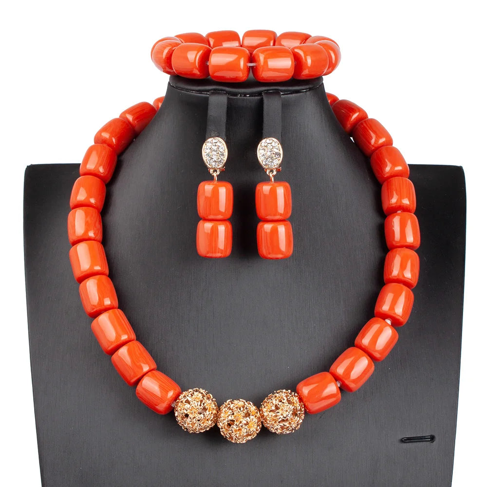 African Coral Beads Necklace Set for Wedding and Cultural Events