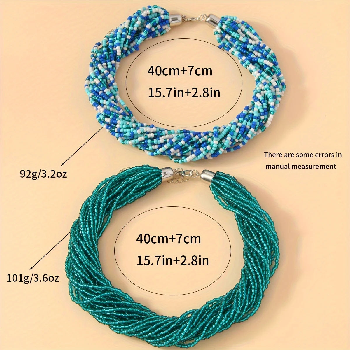 1pc Fashion Bohemian Green Blue Multi Layer Necklace