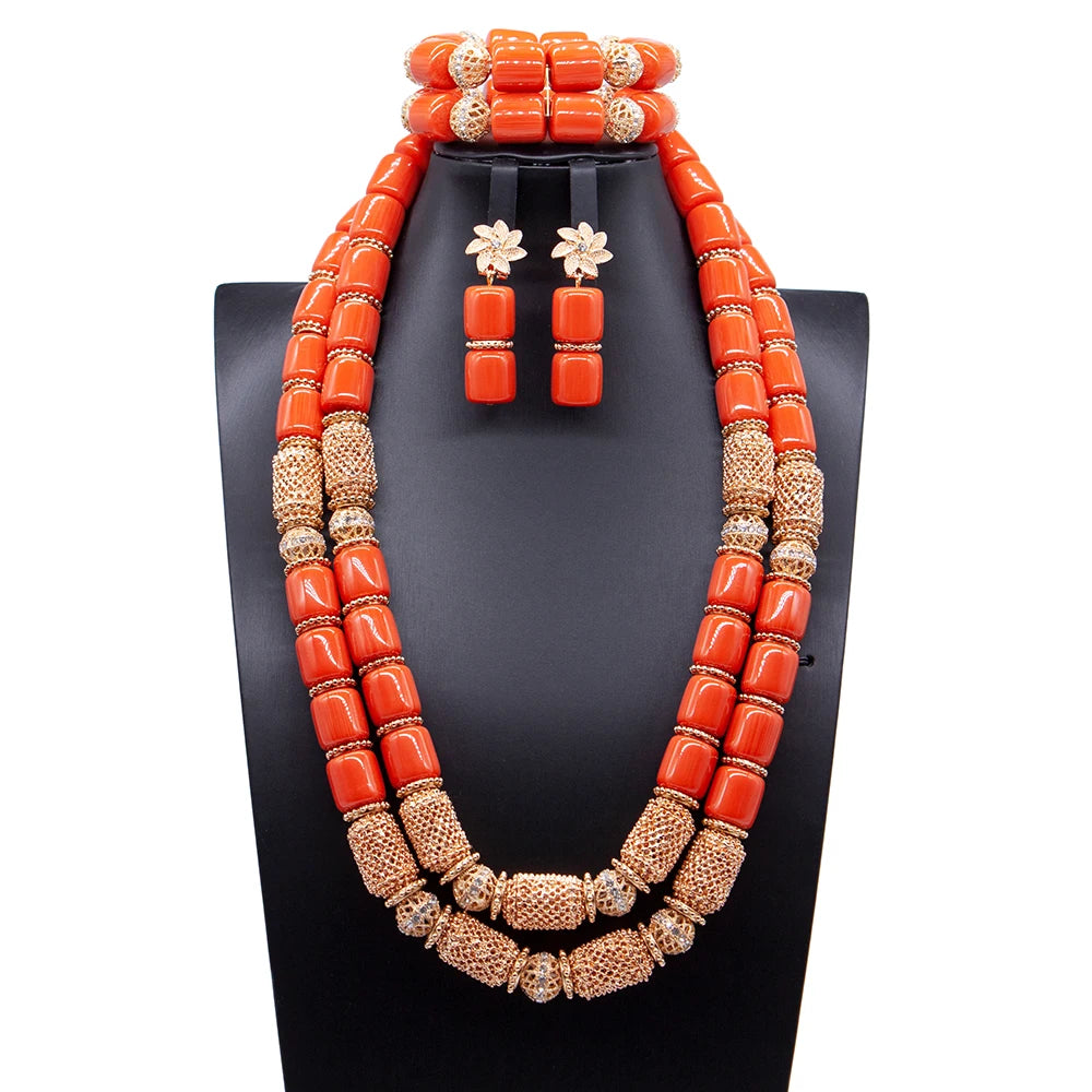 African Coral Beads Necklace Set for Wedding and Cultural Events