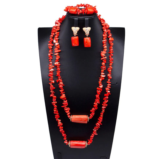 African Coral Beads Necklace Set for Wedding and Cultural Events