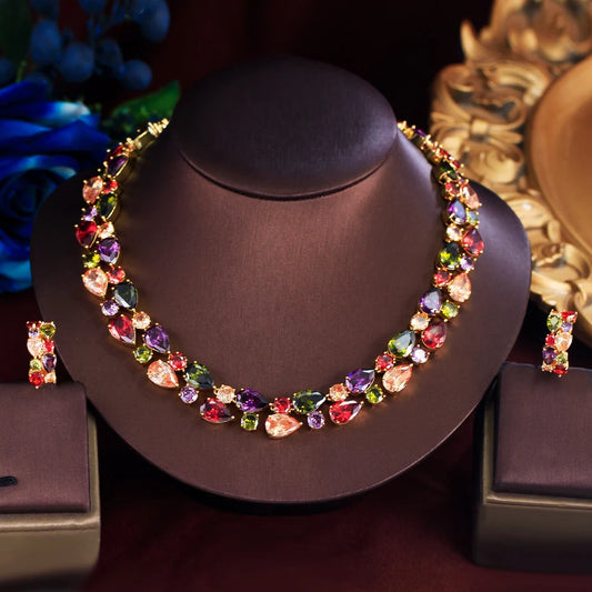 Gorgeous Multicolor Zirconia Luxury Necklace and Earrings