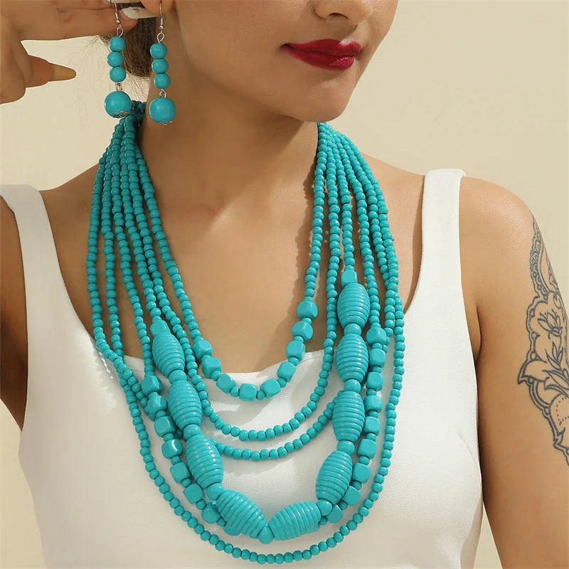 New Colorful Handmade Multi-Layer Acrylic Beads Necklace/Earring Sets.