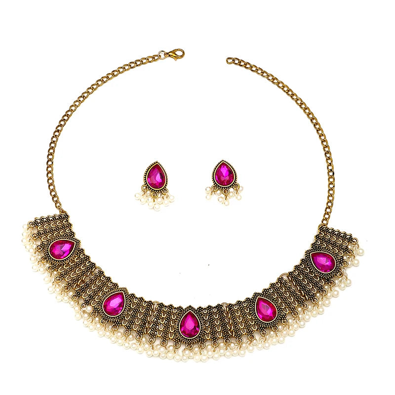 2 PCS Vintage Indian Style Alloy Necklace Earrings Set