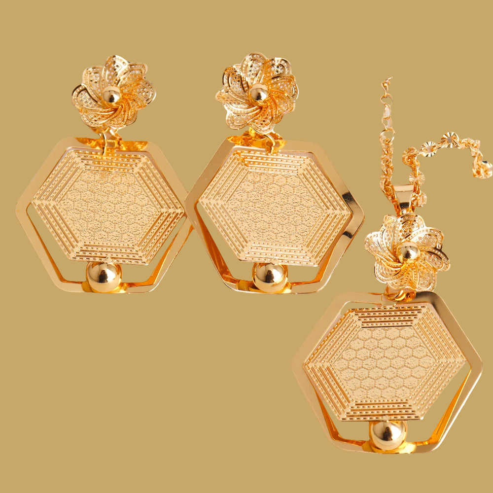 African Gold Color Women Necklace & Earrings